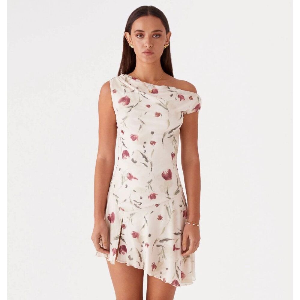 Peppermayo Coquette Soft Girl Ruched One Shoulder Mini Dress 4 Small Romantic
